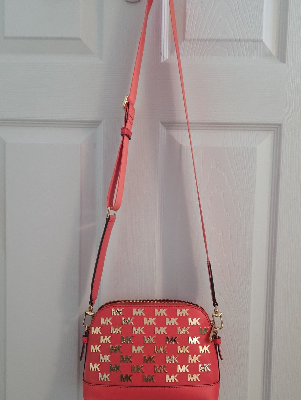 Michael Kors Coral Logo Crossbody with Gold MK Hardware